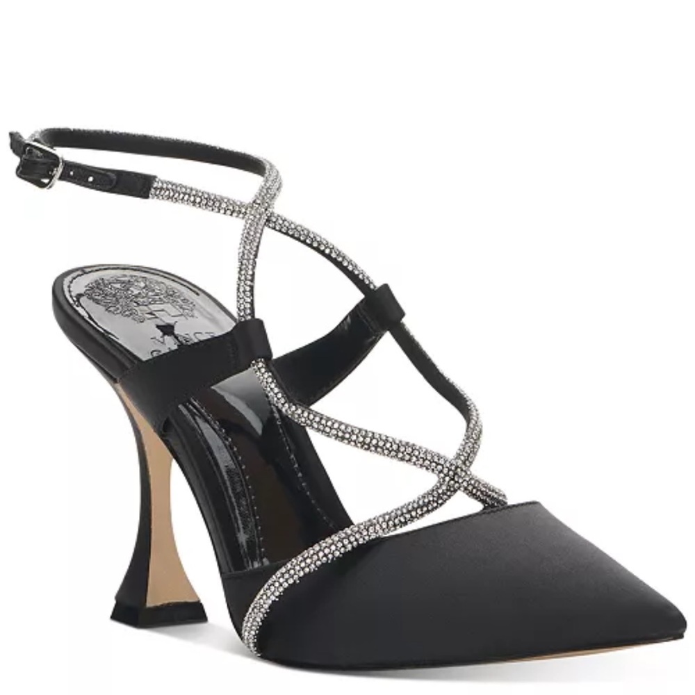 Vince Camuto Black Satin Rhinestone heels NWT